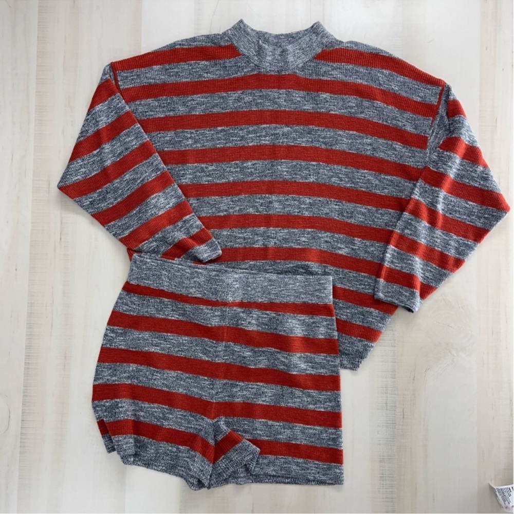 FREE PEOPLE Malibu surf knit set lounge travel m red gray loose fit
